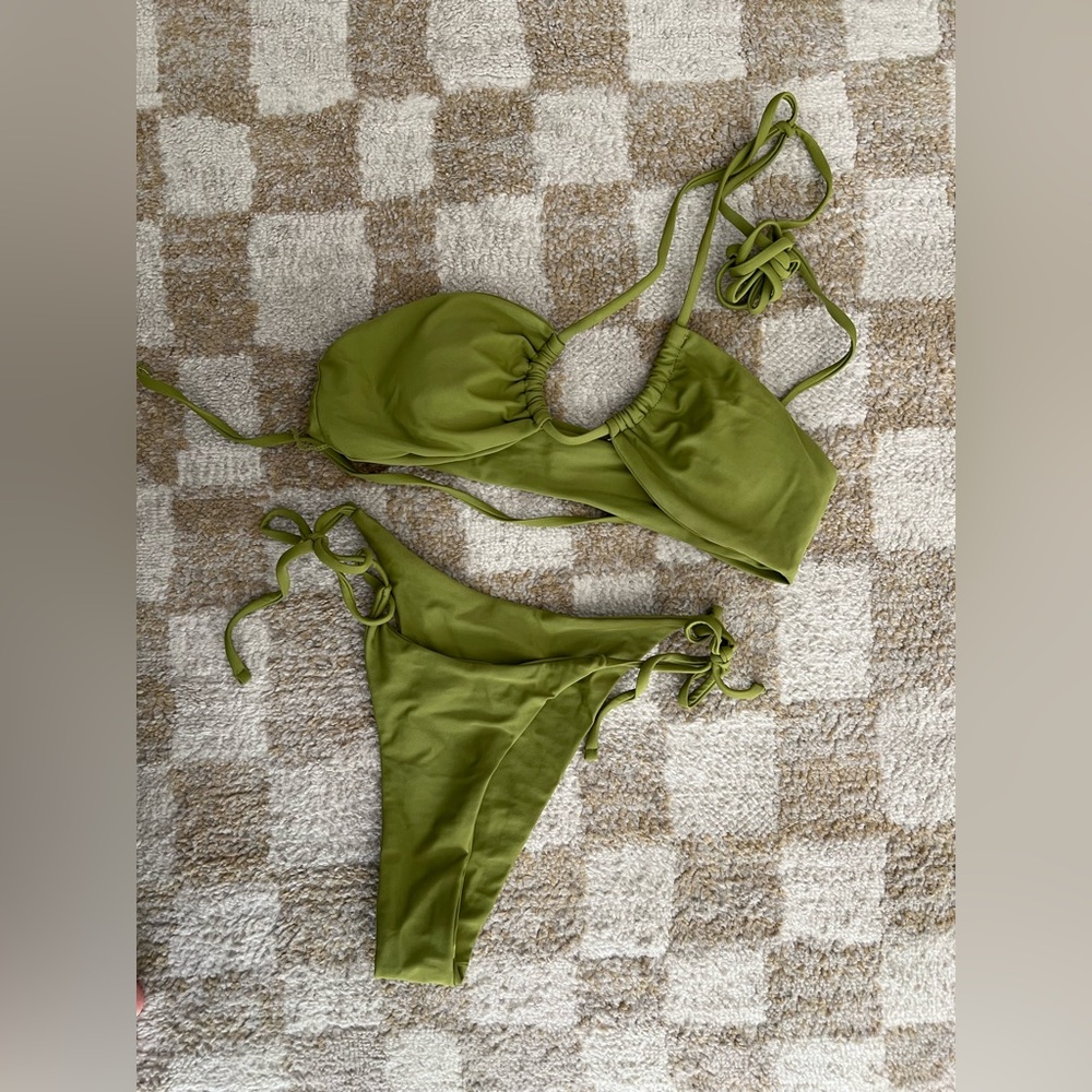 Green halter top bikini three piece set size small